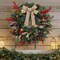 28’’ Pre-Lit Artificial Christmas Wreath, Battery Operated 35 LED Lights with Leaves, Red Berries, Natural Pine Cones, and a Linen Bow for Front Door, Xmas Wreath for Holiday Christmas Decorations